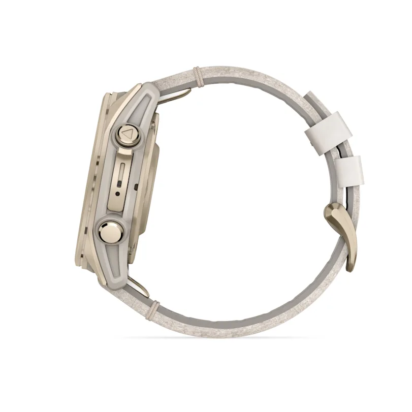 Garmin fēnix® 8 - 43 mm AMOLED Sapphire Nebelgrau/Softgold mit Lederarmband und Silikonband 010-02903-40