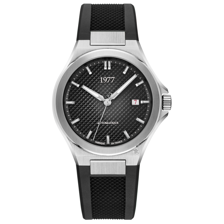 1977 ARSENE Automatique, 41 MM, Cadran Noir, Bracelet Caoutchouc FKM Noir Herrenuhr 1977P02133