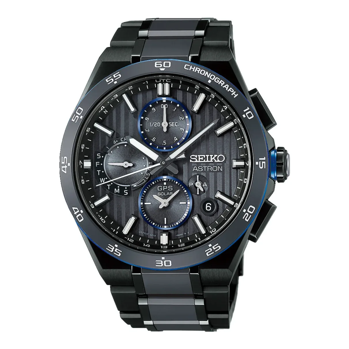 Seiko Astron GPS Solar Dual-Time Chronograph 43 mm Schwarz Grau Herrenuhr HAB008J1