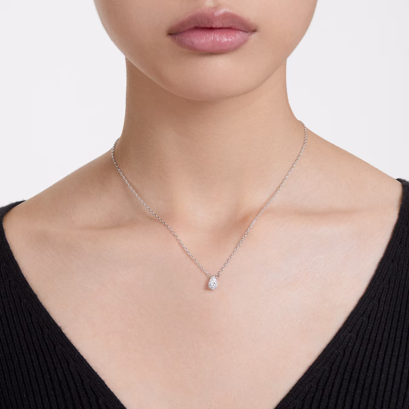 Swarovski  Stilla Anhänger Tropfenschliff, Halskette, Weiß, Rhodiniert