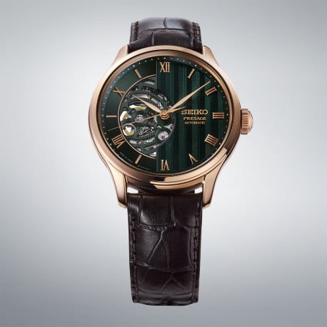 Seiko Presage Japanese Garden Skeleton Automatik Herrenuhr HCB007J1 Roségold Lederband braun