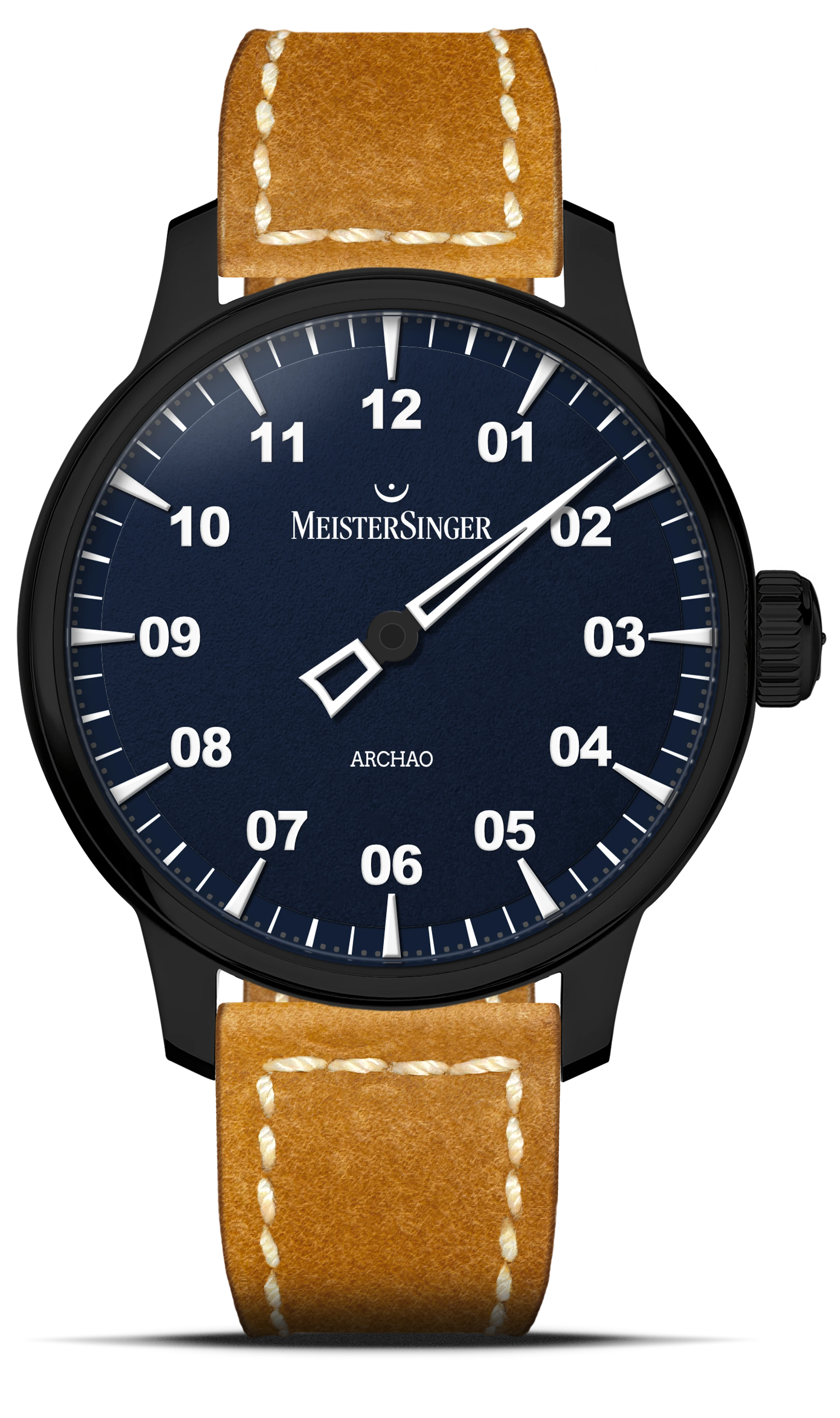 Meister Singer Archao DLC, Blau, Automatikwerk, 43 mm, Lederband Herrenuhr AR908BL