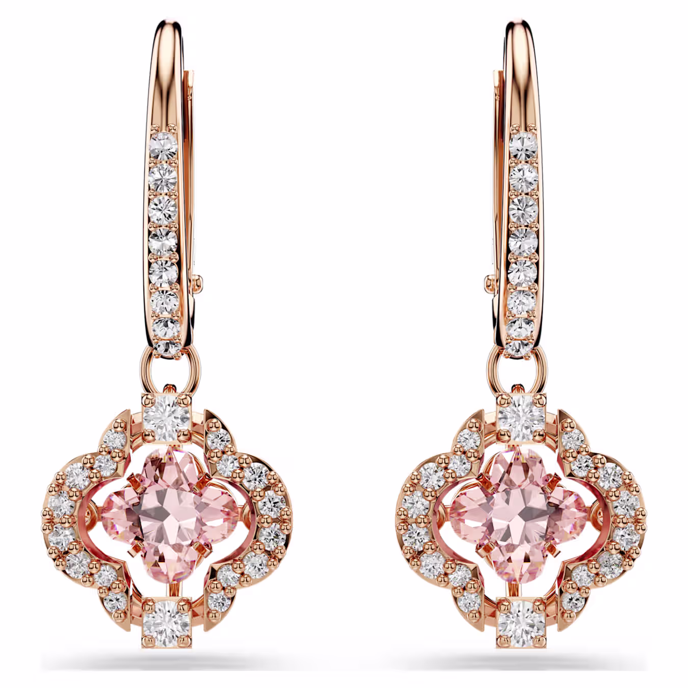 Swarovski  Una Drop-Ohrhänger Glücksklee, Rosa, 18k rosévergoldet