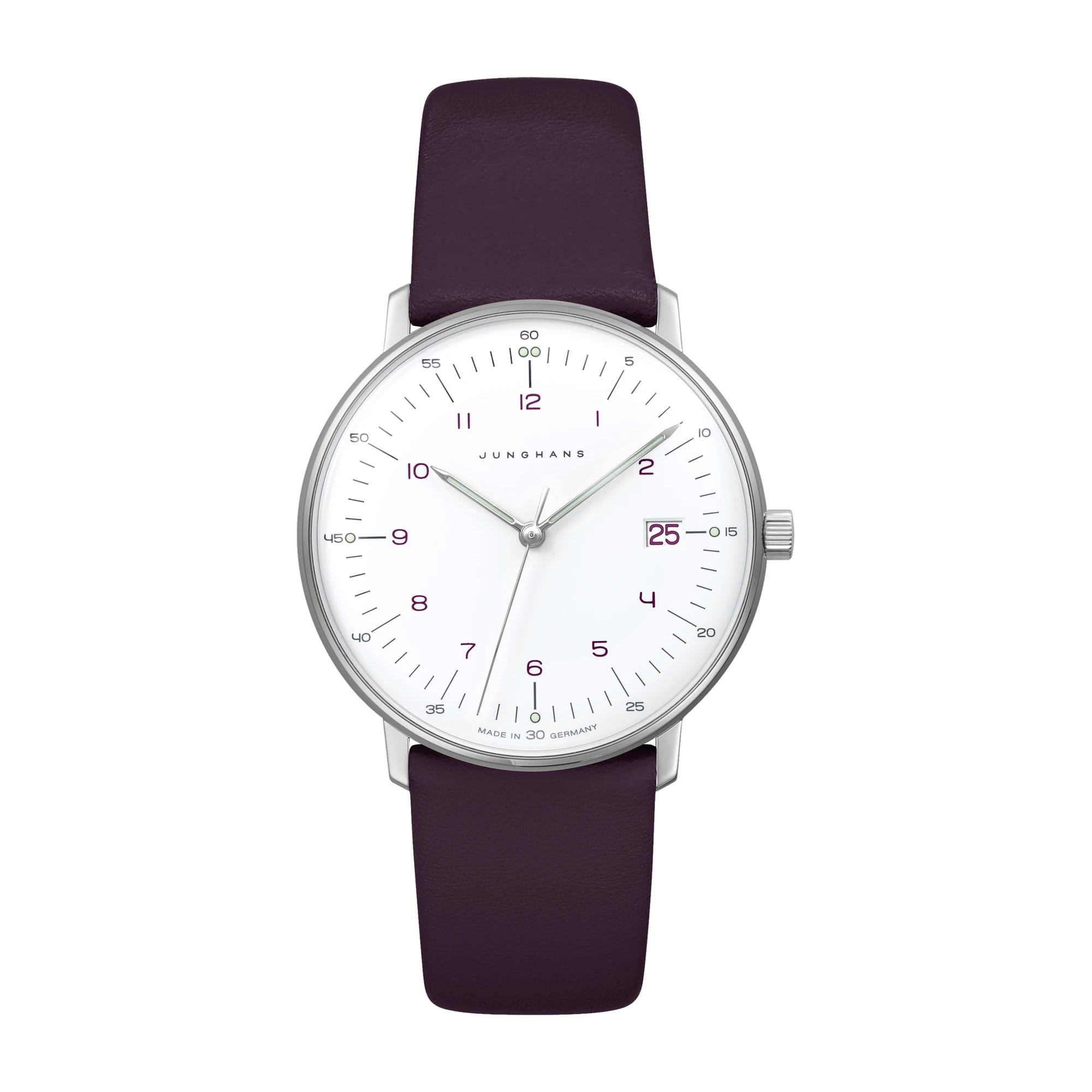 Junghans max bill Damen Lila Lederarmband Damenuhr 47/4558.02
