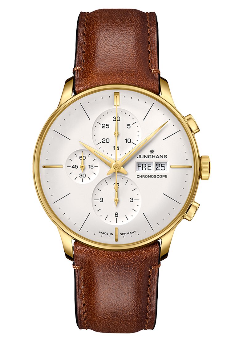 Junghans Meister Chronoscope, Automatikwerk, Lederband braun Herrenuhr 27/7620.02