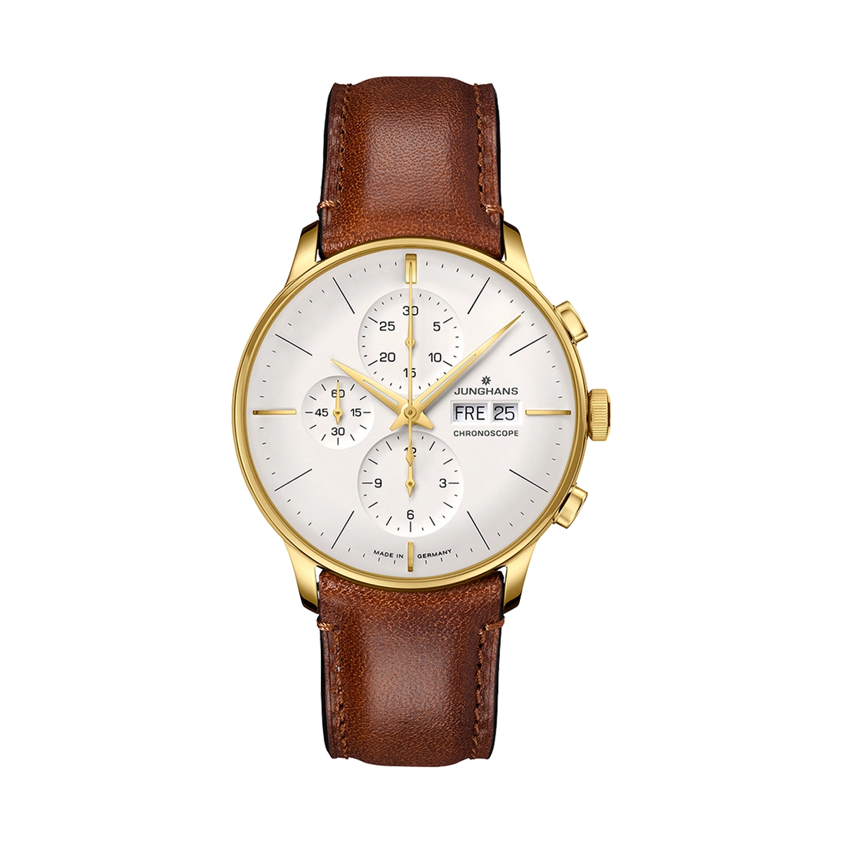 Junghans Meister Chronoscope, Automatikwerk, Lederband braun Herrenuhr 27/7620.02