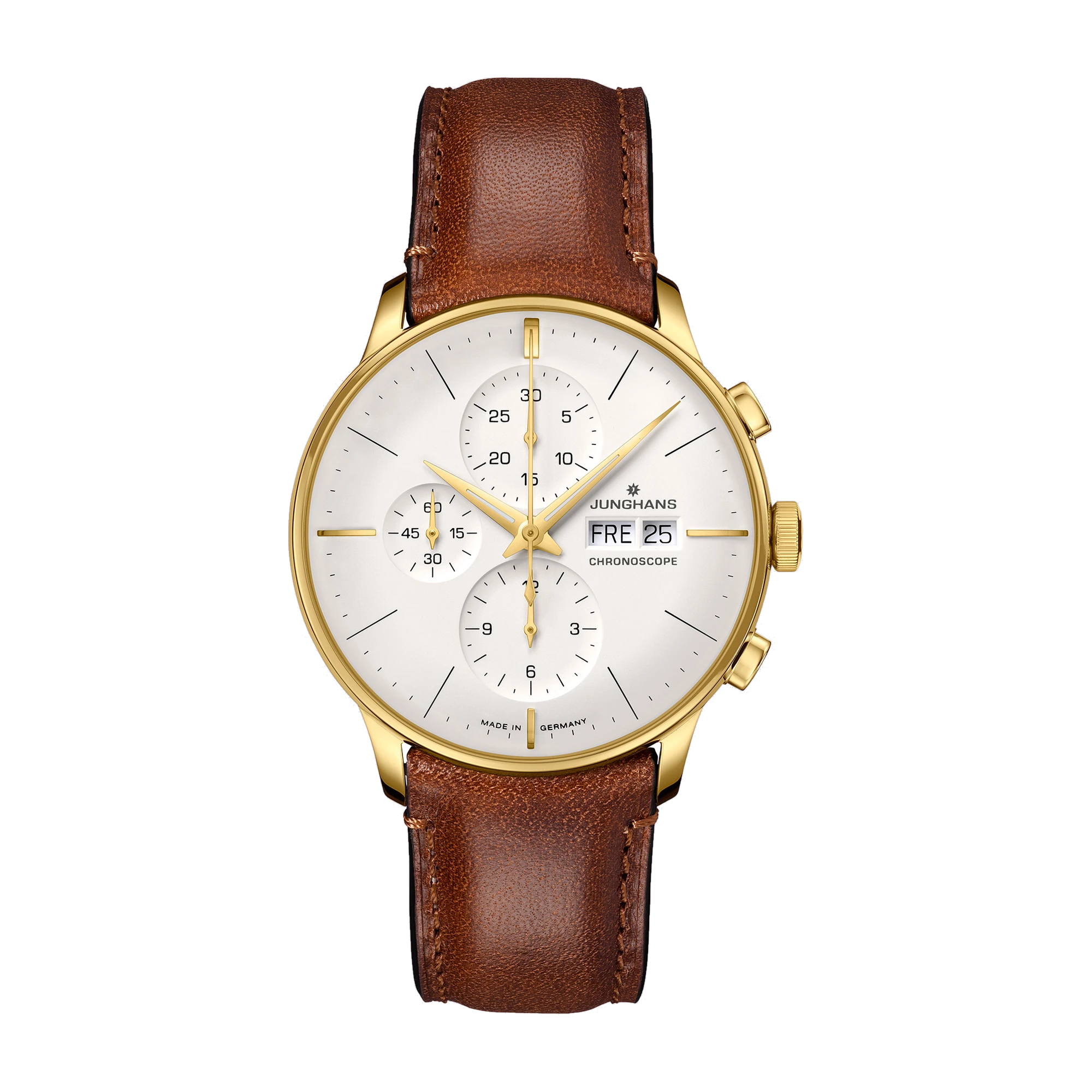 Junghans Meister Chronoscope, Automatikwerk, Lederband braun Herrenuhr 27/7620.02