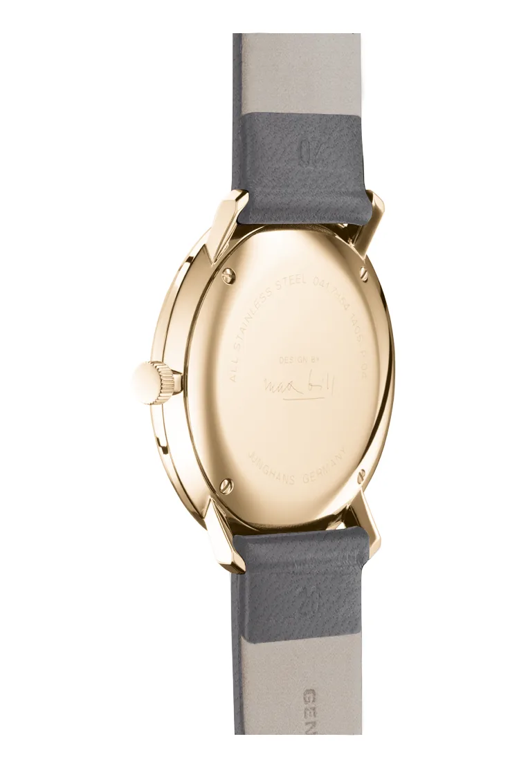 Junghans max bill Quarz sandgoldfarben Lederband Herrenuhr 41/7857.02