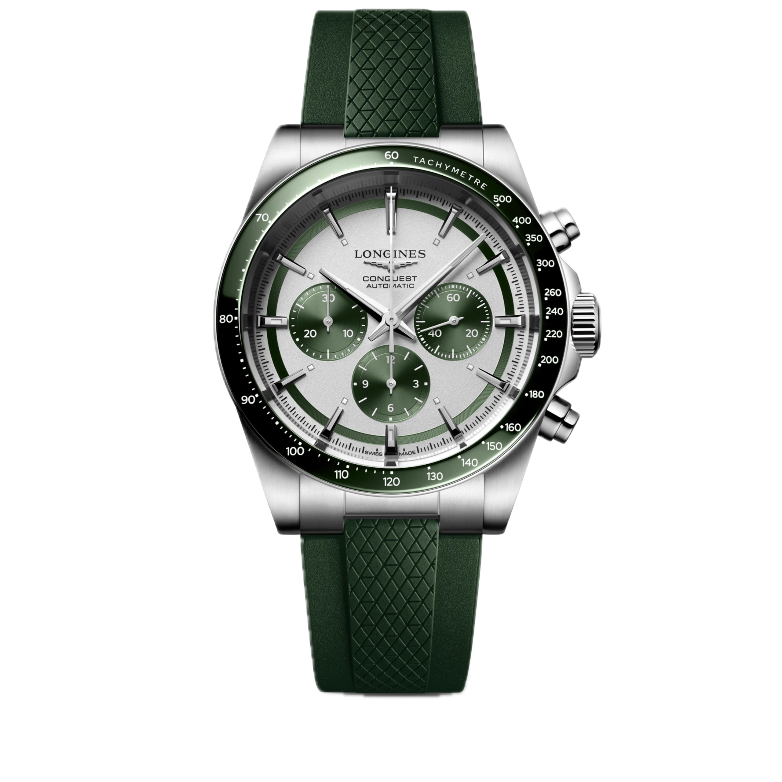 Longines Conquest Chronograph Grün Kautschuk Herrenuhr L3.835.4.02.9