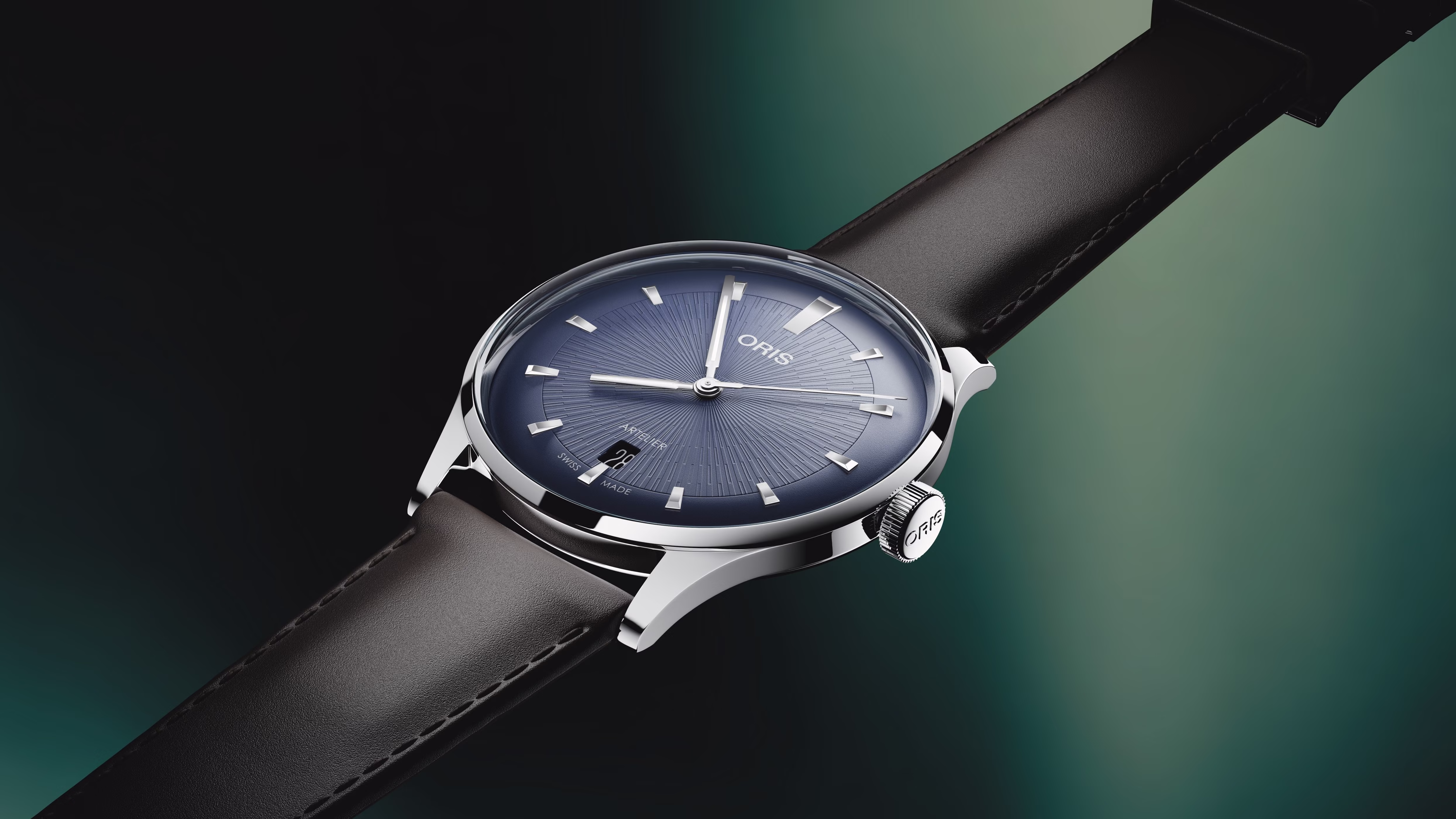 Oris Artelier Date 38mm Lederband Automatik Blau Herrenuhr 01 733 7810 4055-07 6 20 17FC