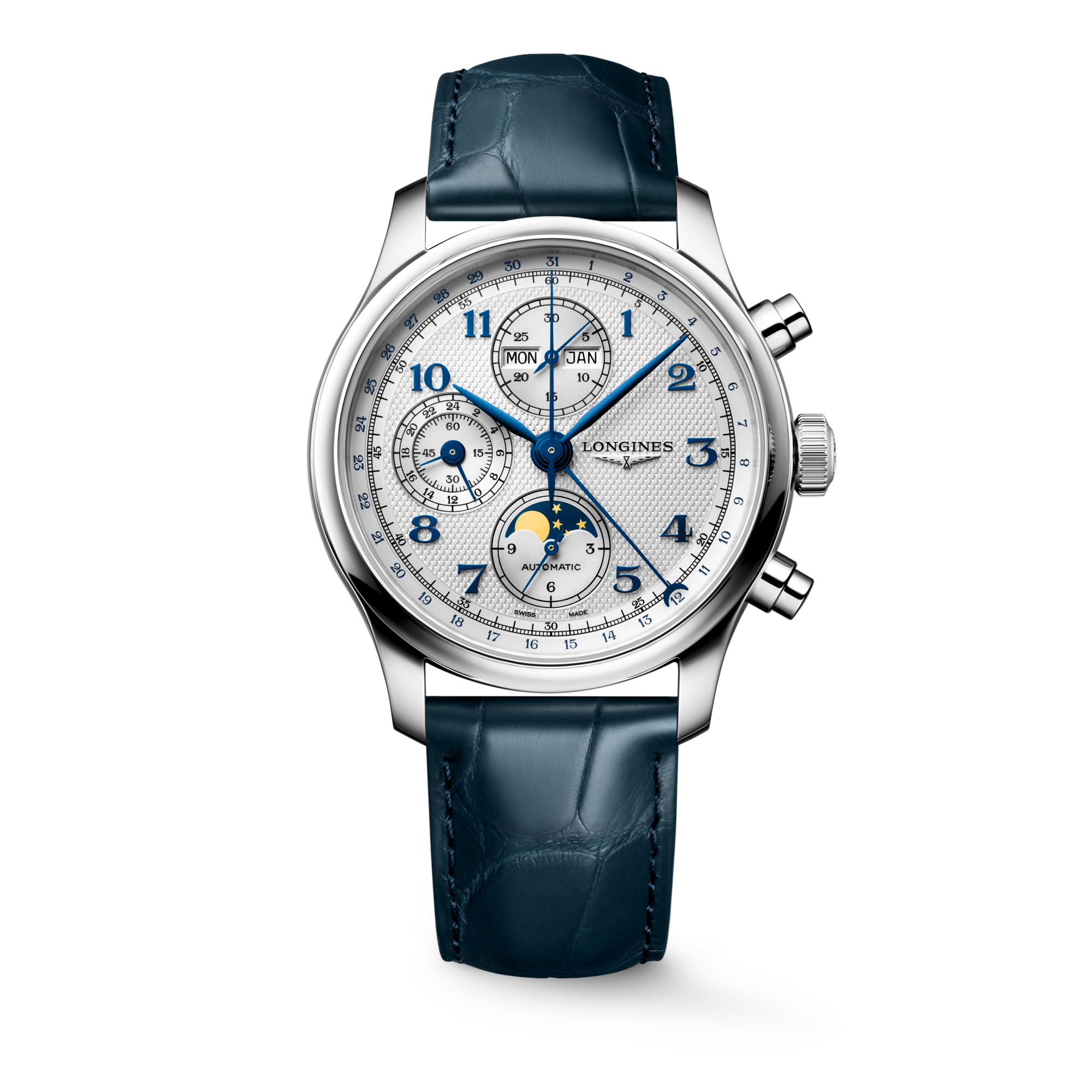 Longines Master Collection Chronograph Mondphase Herrenuhr Silber 41mm L2.962.4.73.2