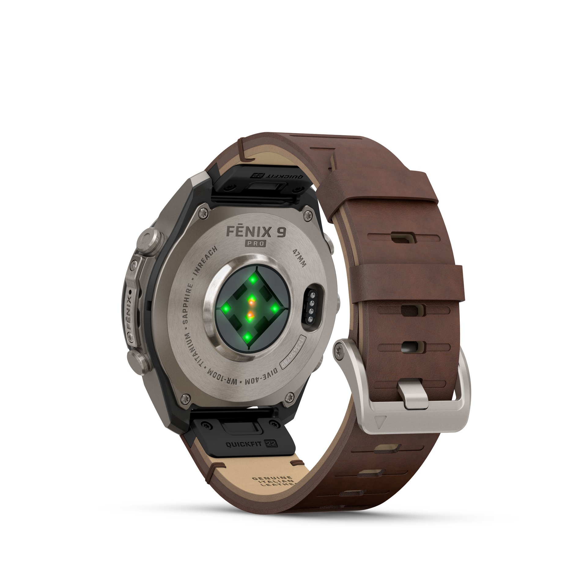 Garmin fēnix® 9 Pro inReach® - 47 mm AMOLED Sapphire Titan mit Leder-Armband Walnuss und Silikon-Armband Kieselgrau/Silbergrau 010-04336-41