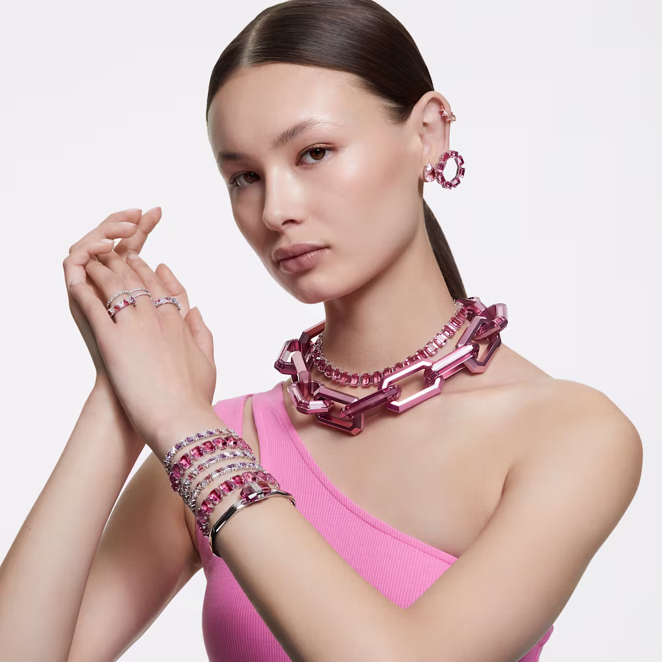Swarovski  Matrix Vittore Ring Rundschliff, Weiß, Silberfarbenes Finish