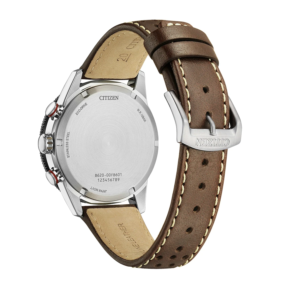 Citizen Eco-Drive Racing Chronograph, Leder weiß, 39.9mm Herrenuhr CA4714-04A
