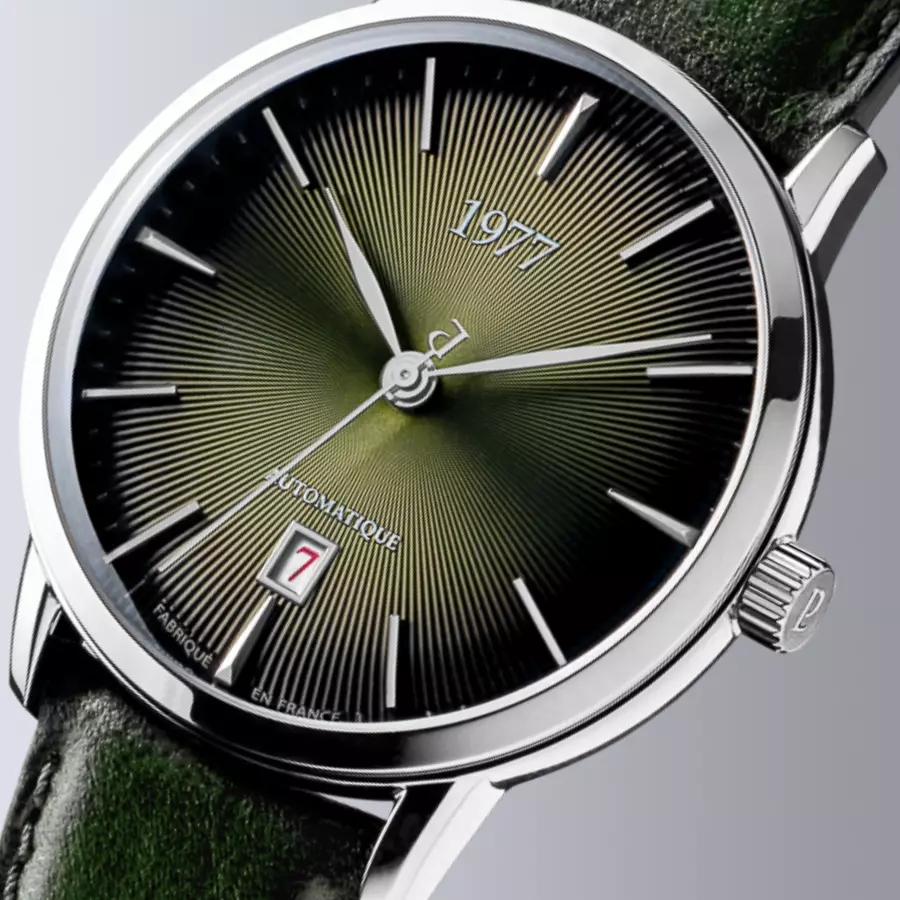 1977 EDMOND Automatique, 40 MM, Cadran Vert Olive, Bracelet Cuir Vert Herrenuhr 1977P01177