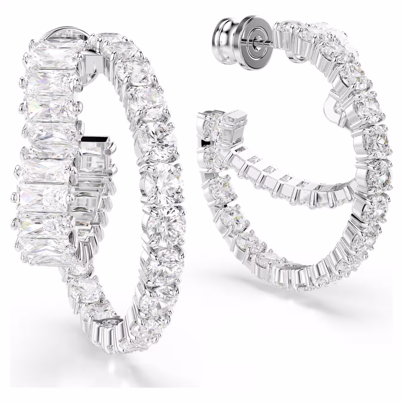 Swarovski  Matrix Kreolen Verschiedene Schliffe, Herz, Weiß, Rhodiniert