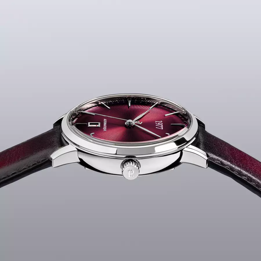 1977 EDMOND Automatique, 40 MM, Cadran Lie-de-vin, Bracelet Cuir Lie-de-vin Herrenuhr 1977P01155