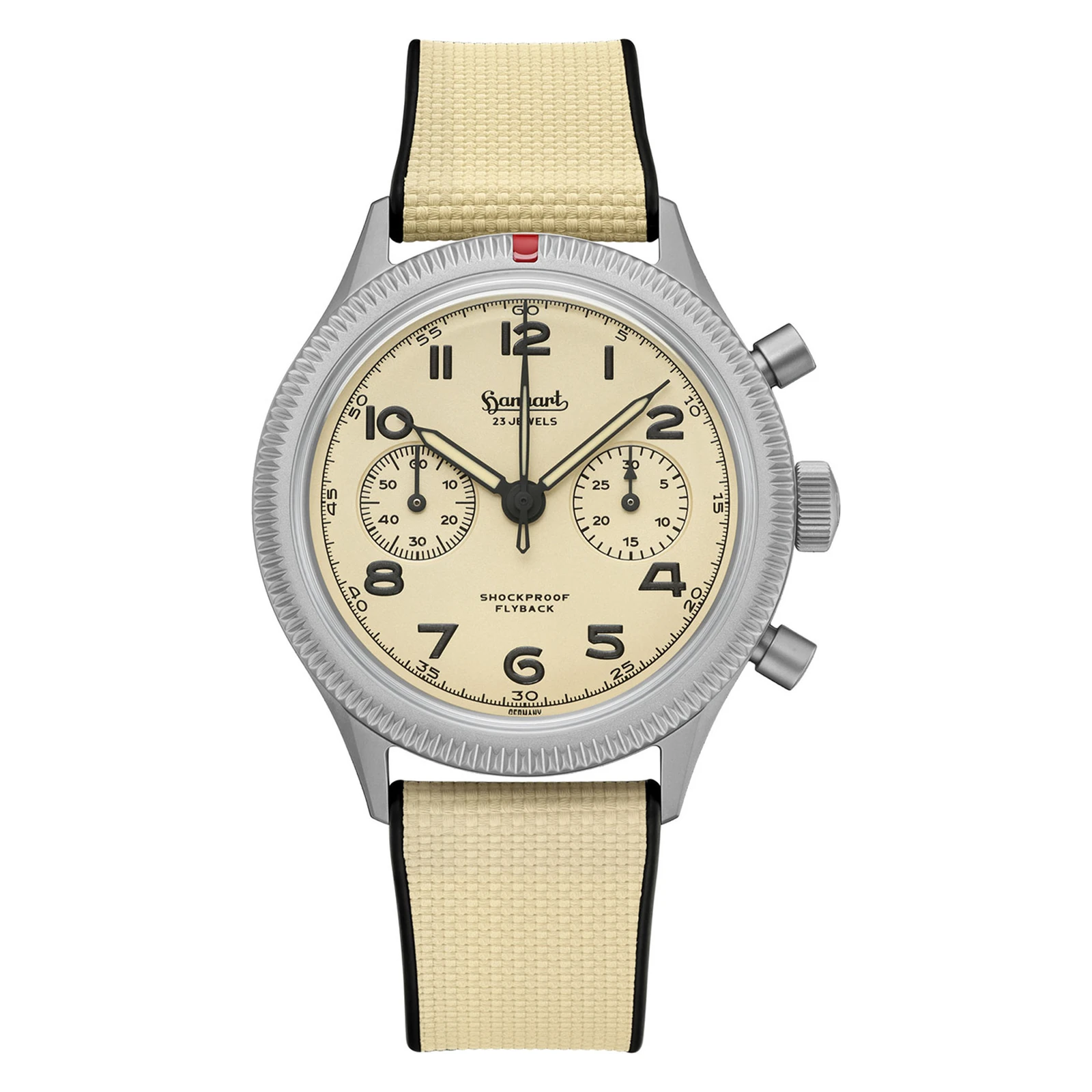 Hanhart 417 TI Desert Pilot 42 mm Kautschukband Sand Herrenuhr H721L.250-1715