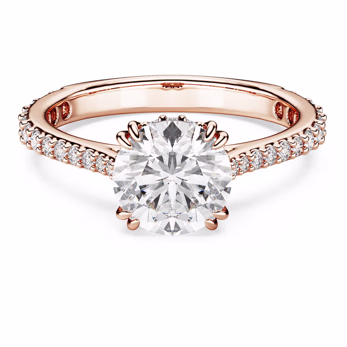 Swarovski  Stilla Cocktailring Rundschliff, Pavé, Weiß, 18k rosévergoldet