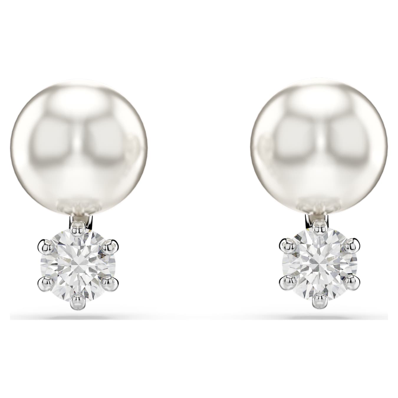 Swarovski  Matrix Ohrstecker Kristallperle, Rundschliff, Weiß, Rhodiniert