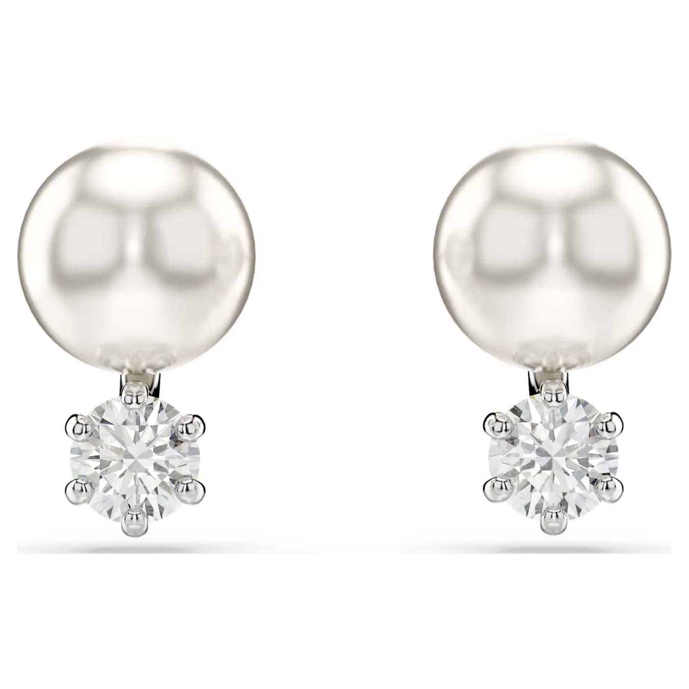 Swarovski  Matrix Ohrstecker Kristallperle, Rundschliff, Weiß, Rhodiniert