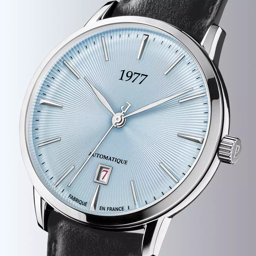 1977 EDMOND Automatique, 40 MM, Cadran Bleu Glacier, Bracelet Cuir Noir Herrenuhr 1977P01163