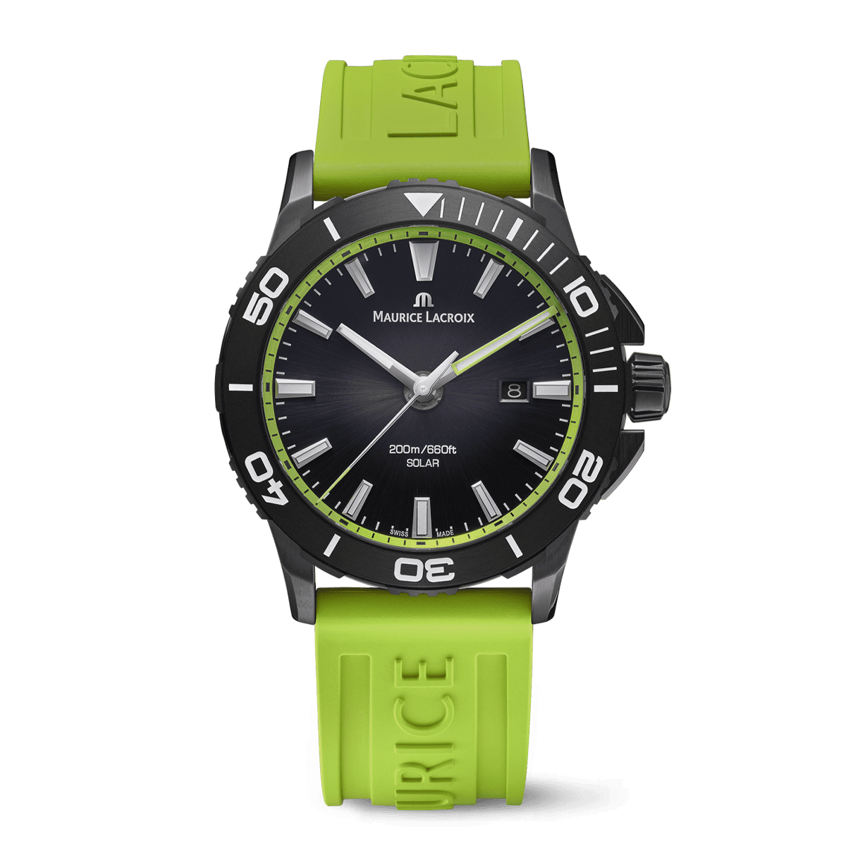 Maurice Lacroix PONTOS S SOLAR SPECIAL EDITION, 42 mm, Neongrünes Kautschukarmband Herrenuhr PT1008-DLB00-330-5