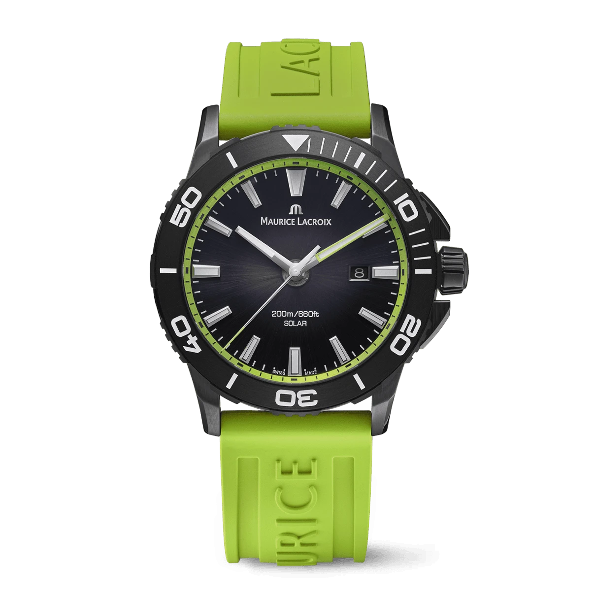 Maurice Lacroix PONTOS S SOLAR SPECIAL EDITION, 42 mm, Neongrünes Kautschukarmband Herrenuhr PT1008-DLB00-330-5