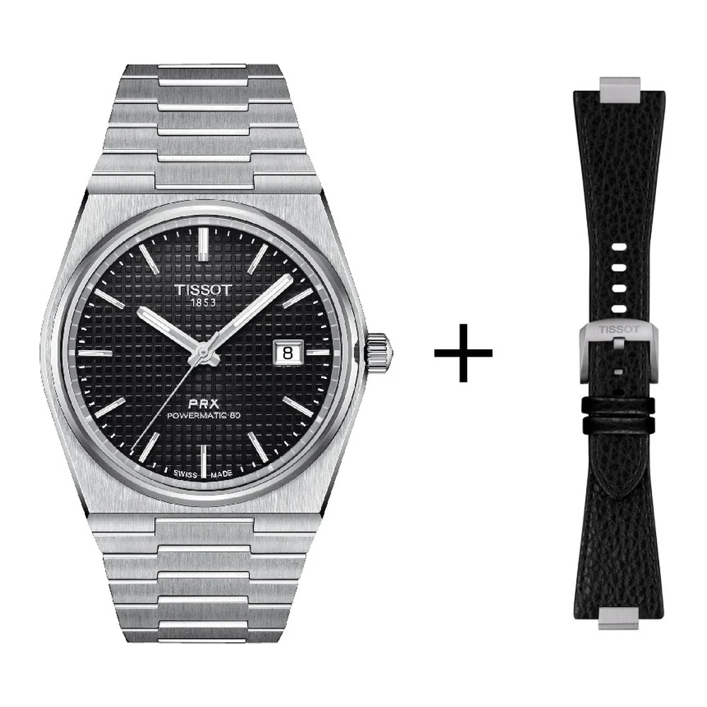 Tissot PRX Herrenuhr T137.407.11.051.00 Set mit schwarzen Lederband 