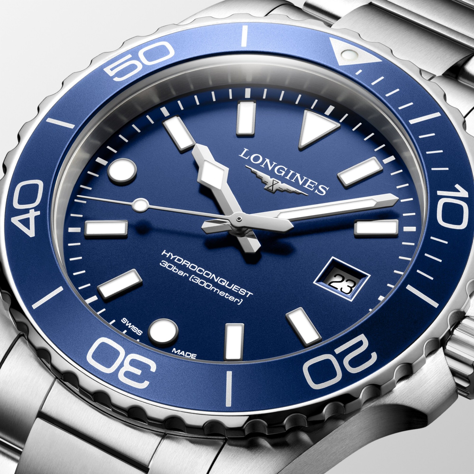 Longines HydroConquest 42 mm blau, Zifferblatt im Detail