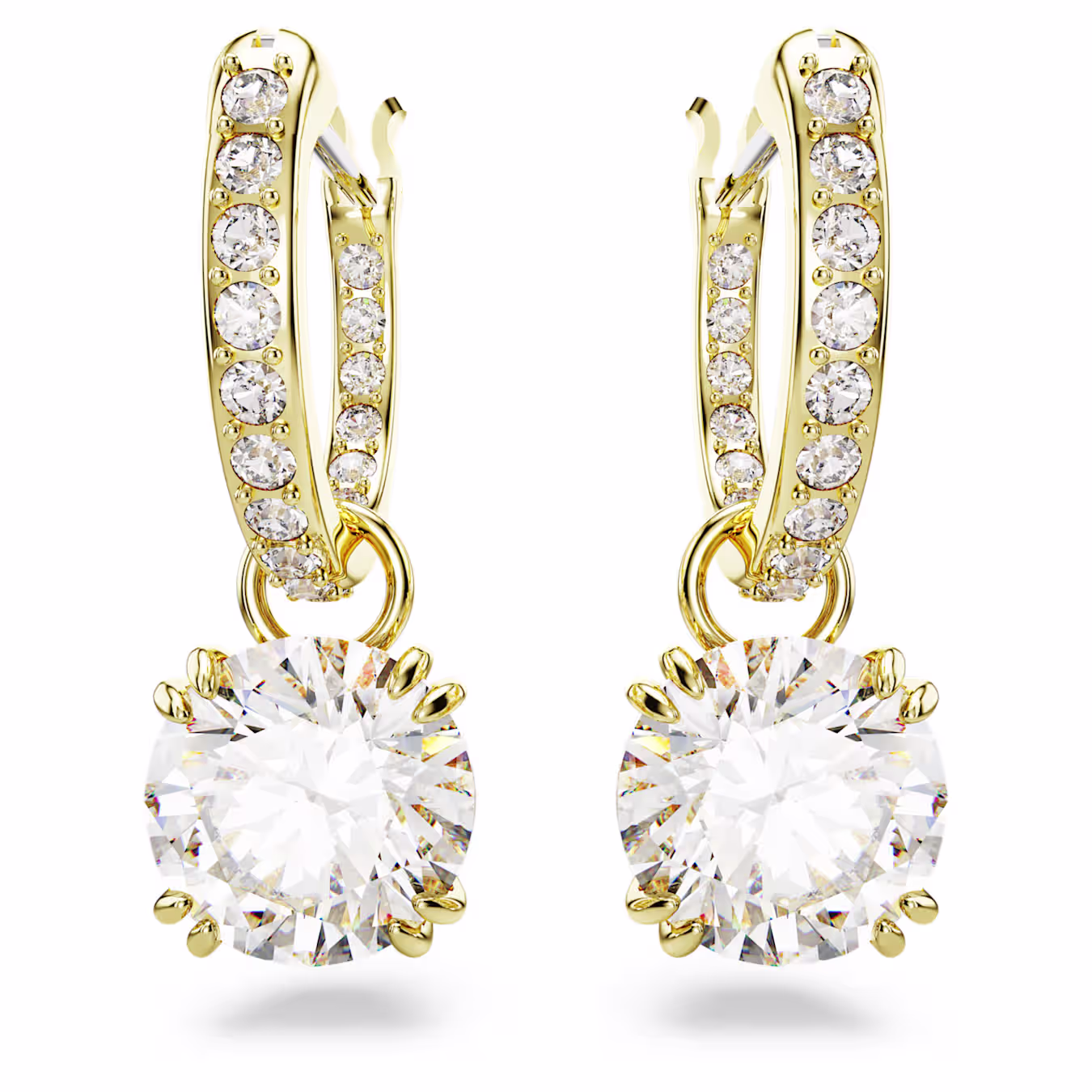 Swarovski  Stilla Drop-Ohrhänger Rundschliff, Weiß, 18k vergoldet