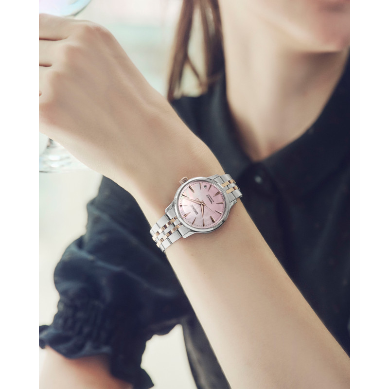Seiko Presage Cocktail Time Automatik, Limited Edition, 3 Zeiger, Rosa, Multicolor Damenuhr SRPM06J1