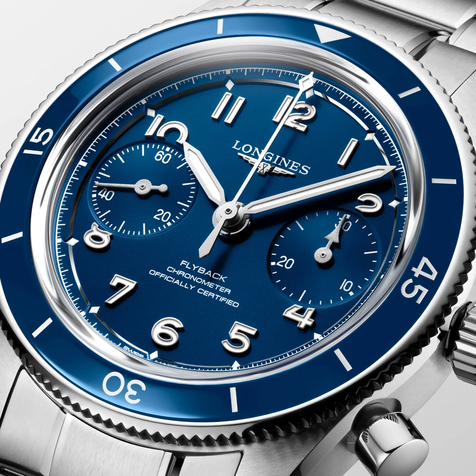 Longines Spirit Pilot Flyback Blau Edelstahlband 39,5 mm Herrenuhr L3.721.4.93.6