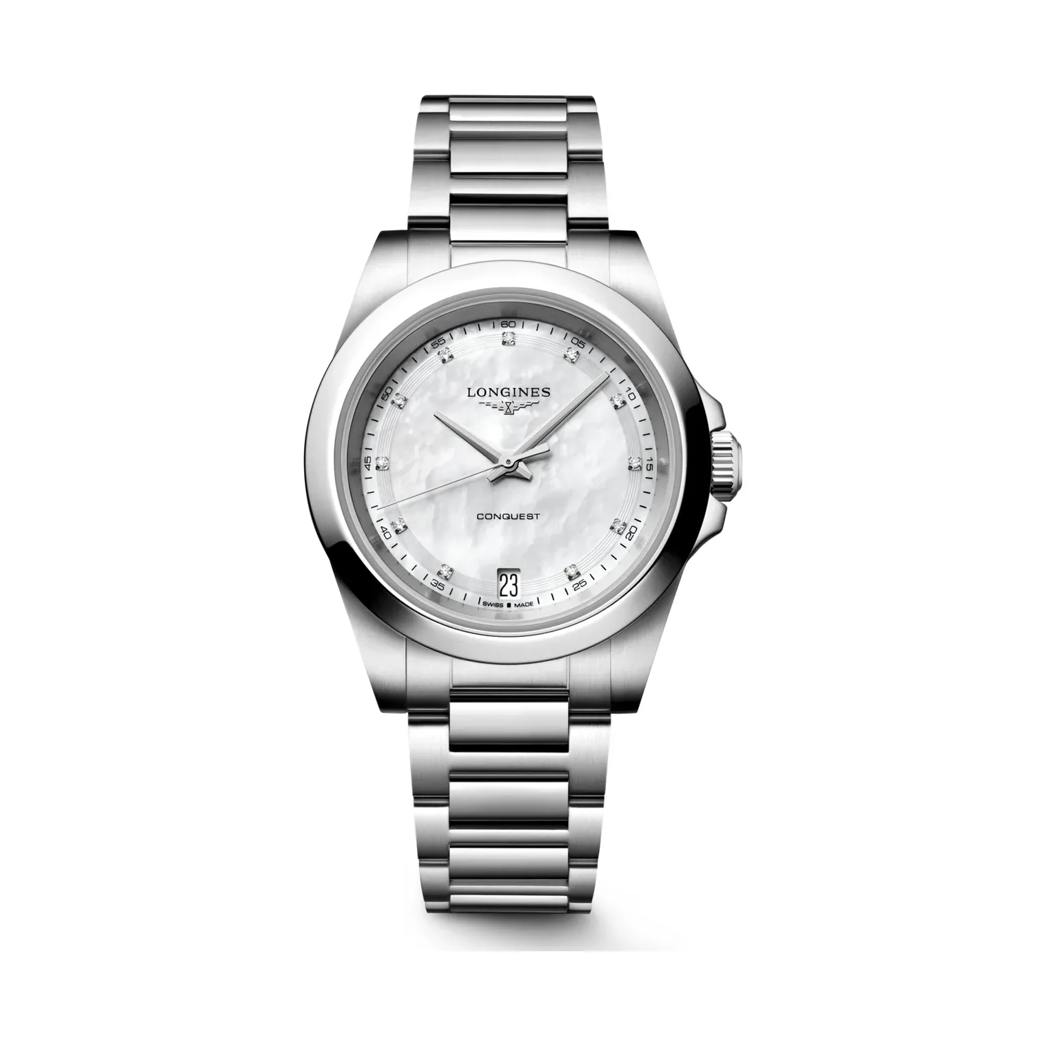 Longines Conquest Perlmutt Diamanten Edelstahlband 34 mm Damenuhr L3.460.4.87.6