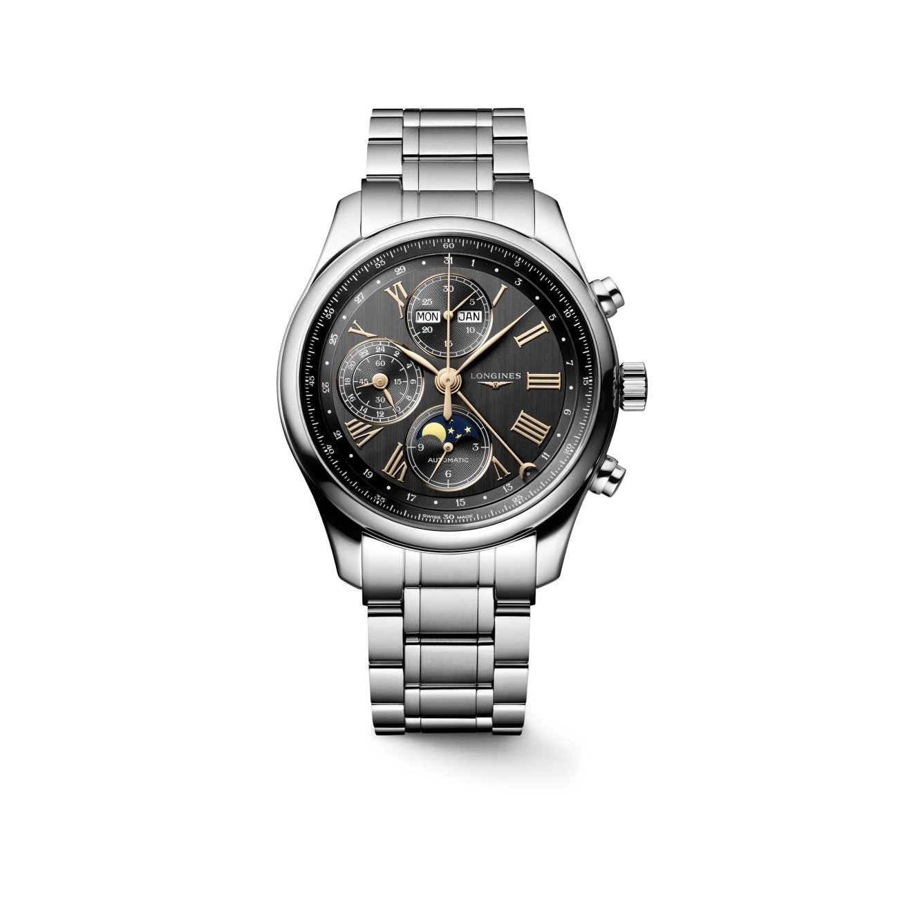 Longines Master Collection Chrono Mondphase Anthrazit Edelstahlband Herrenuhr L2.773.4.61.6