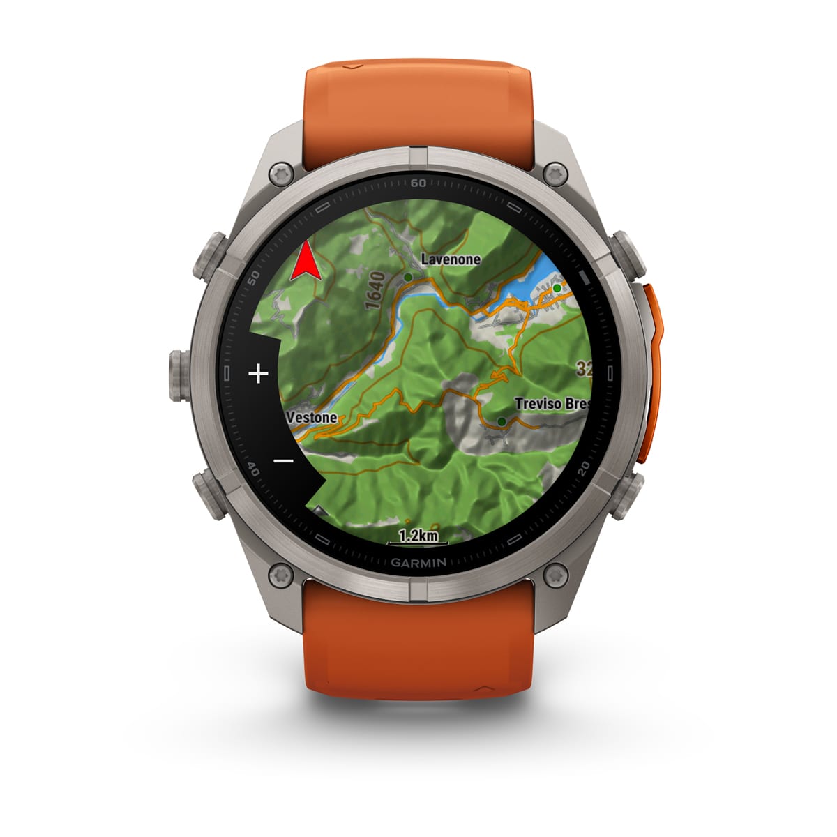 Garmin fēnix® 9 Pro inReach® - 51 mm AMOLED Sapphire Titan mit Silikon-Armband Autumn Orange/Spark Orange 010-04337-01