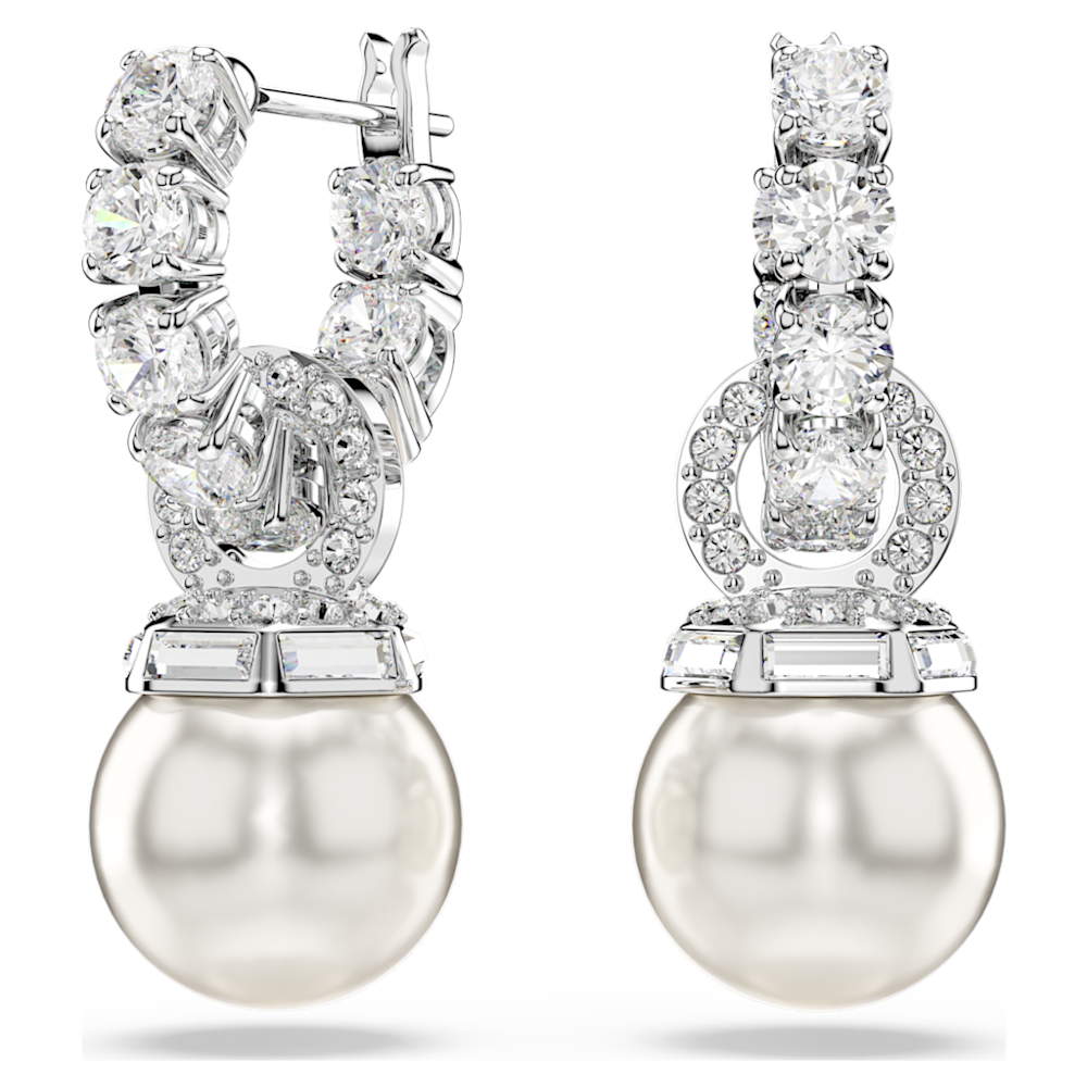 Swarovski Matrix Drop-Ohrhänger, Kristallperle, Rundschliff, Weiß, Rhodiniert 5691716