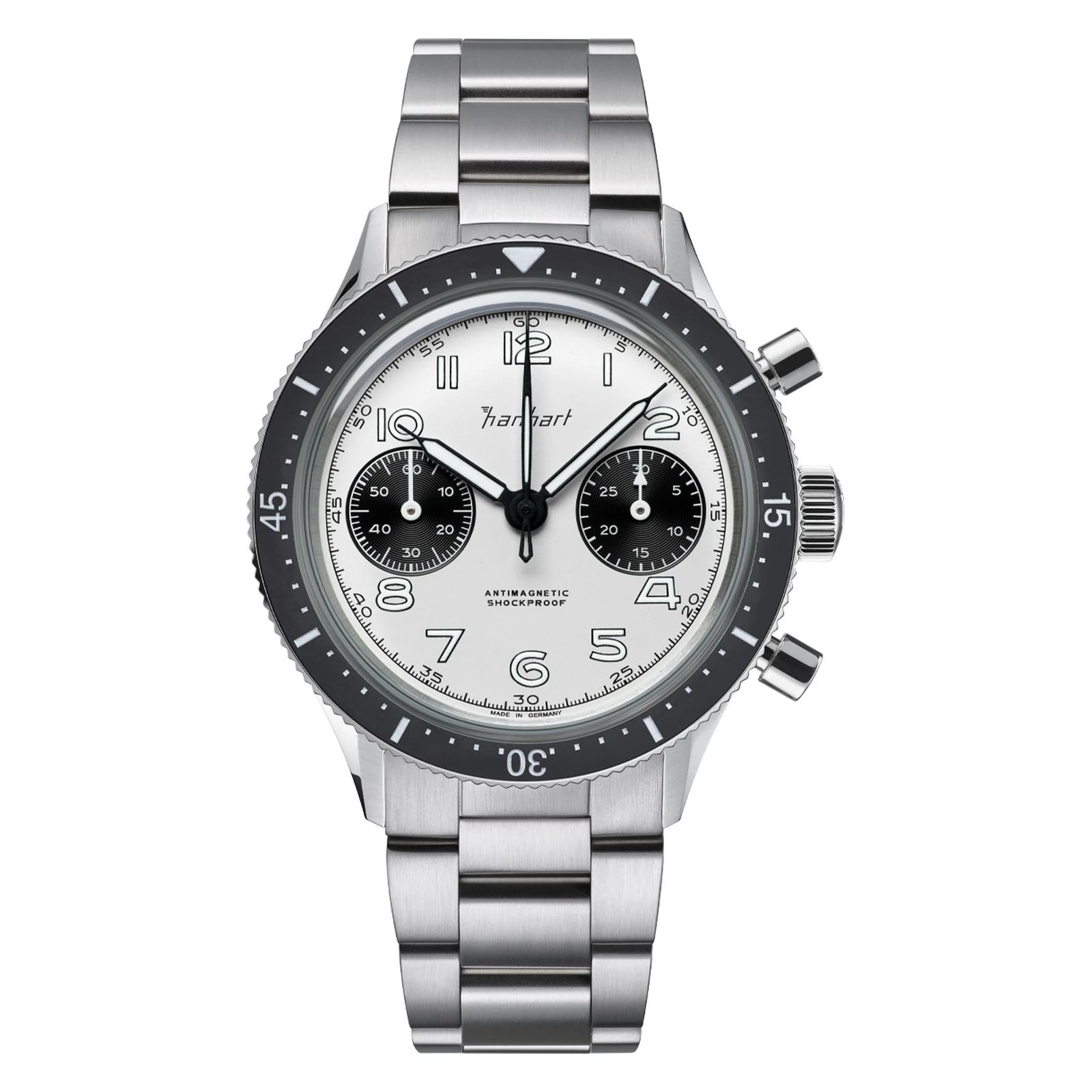 Hanhart 415 ES Panda 39 mm Edelstahlband Silber Herrenuhr H703.201-6428