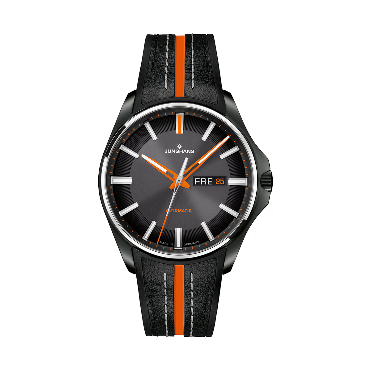 Junghans Meister S Automatic, Kautschukband mit Ledereinlage, Gangreserve bis zu 38 Stunden Herrenuhr 27/4612.00