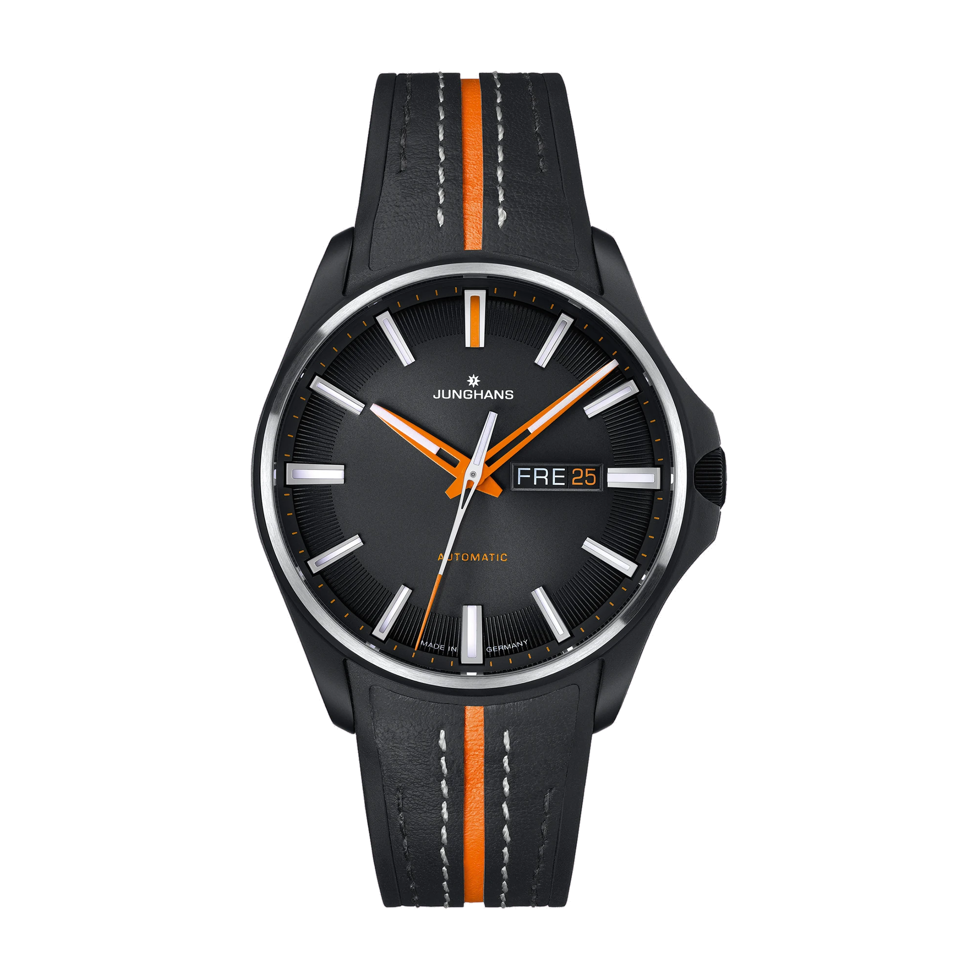 Junghans Meister S Automatic, Kautschukband mit Ledereinlage, Gangreserve bis zu 38 Stunden Herrenuhr 27/4612.00