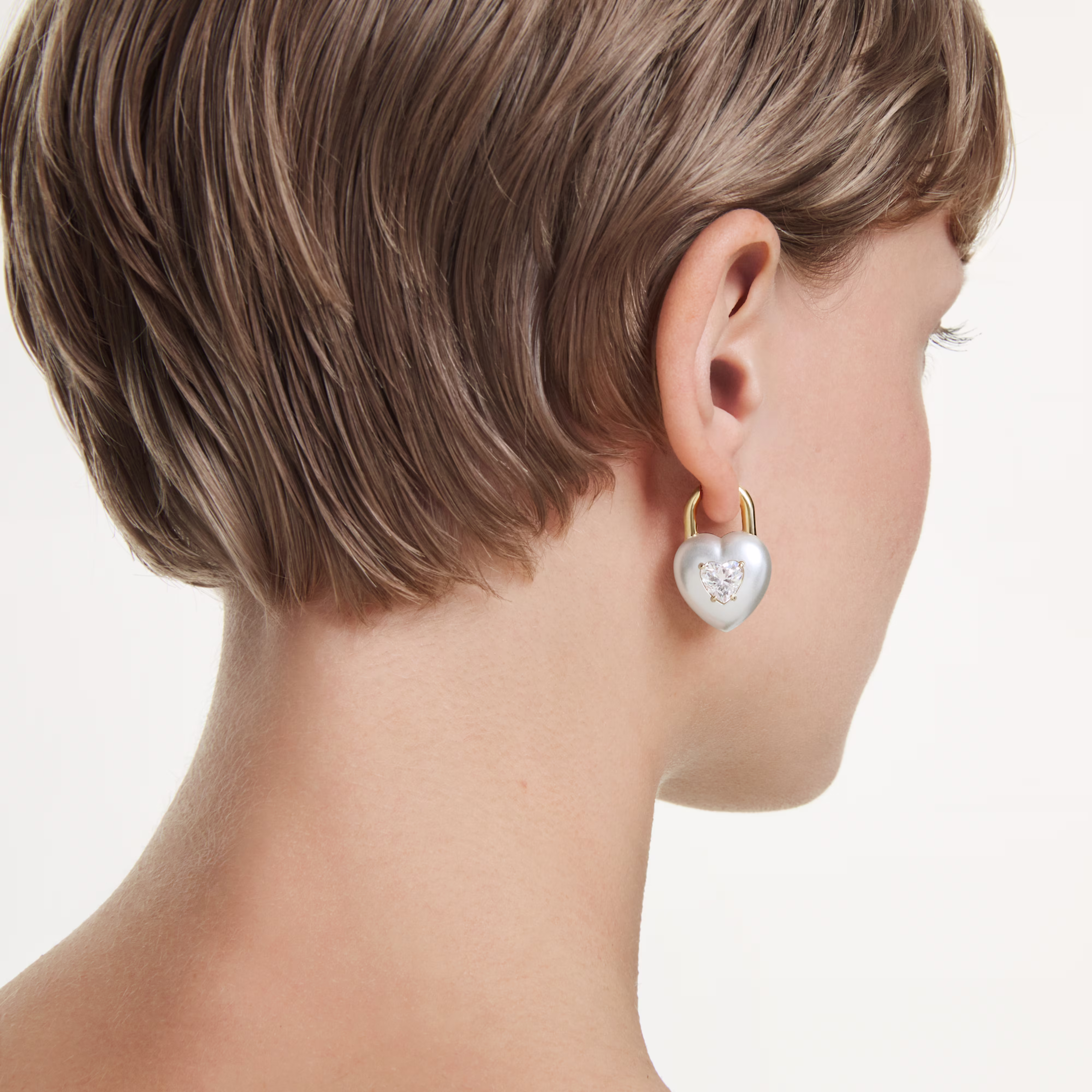 Swarovski  Idyllia Drop-Ohrhänger Verschiedene Schliffe, Herz, Weiß, Goldlegierungsschicht