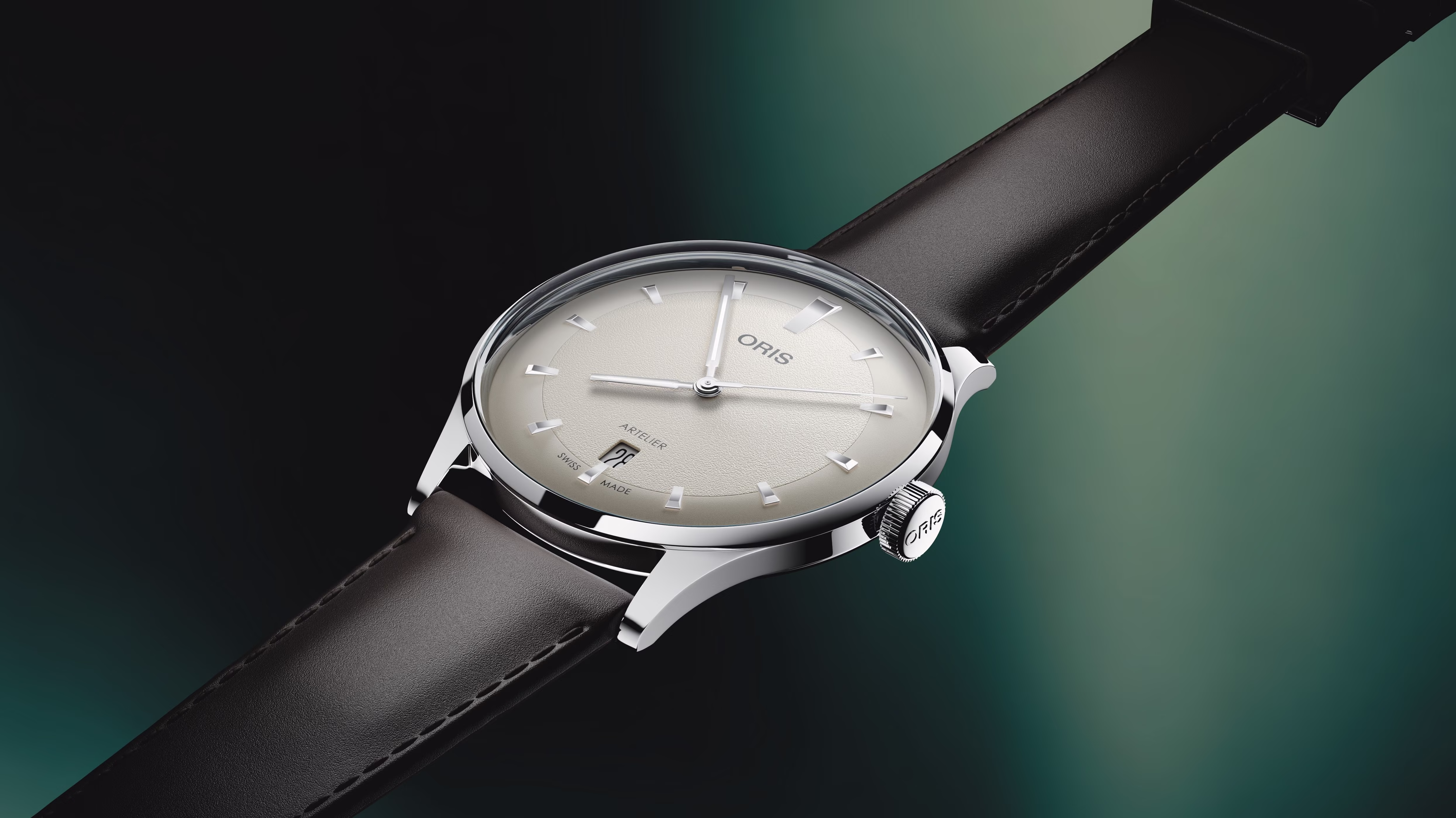 Oris Artelier Date 38mm Automatik Lederband Weiß Herrenuhr 01 733 7810 4051-07 6 20 17FC