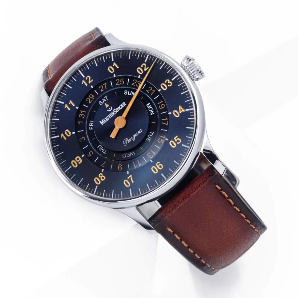 Meister Singer Pangaea Day Date, Automatik, Stahlblau mit Gold Herrenuhr PDD917G