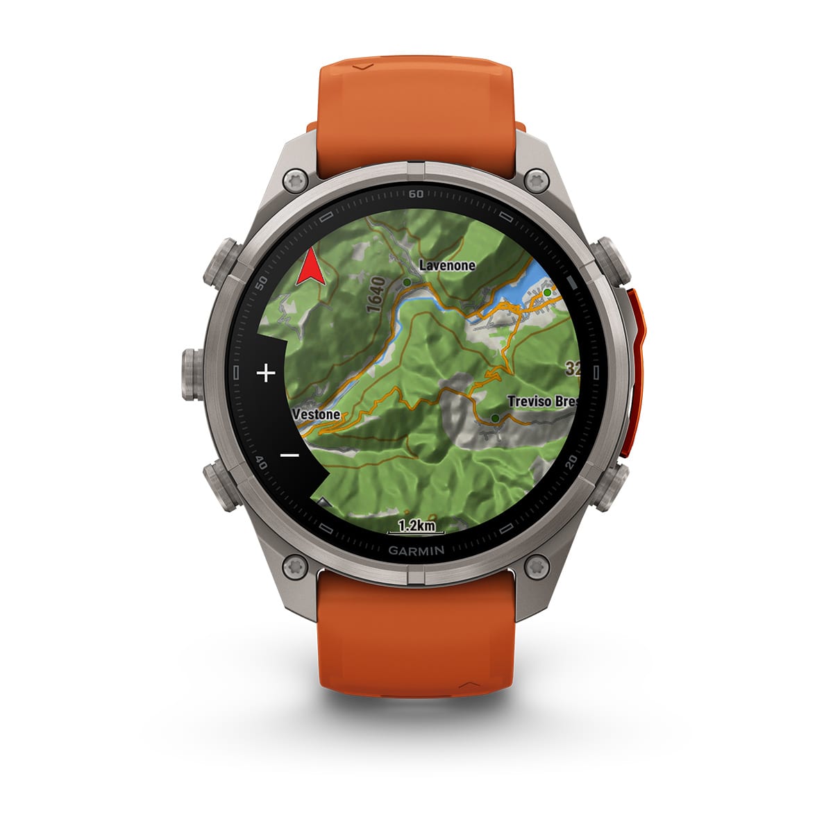 Garmin fēnix® 9 Pro inReach® - 47 mm AMOLED Sapphire Titan mit Silikon-Armband Autumn Orange/Spark Orange 010-04336-01