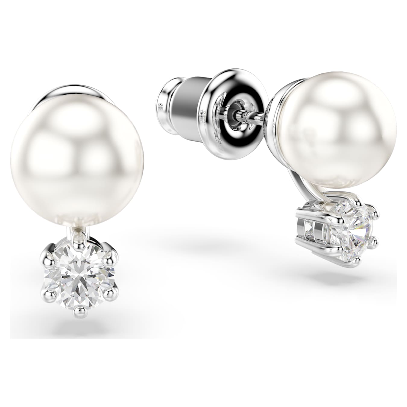 Swarovski  Matrix Ohrstecker Kristallperle, Rundschliff, Weiß, Rhodiniert