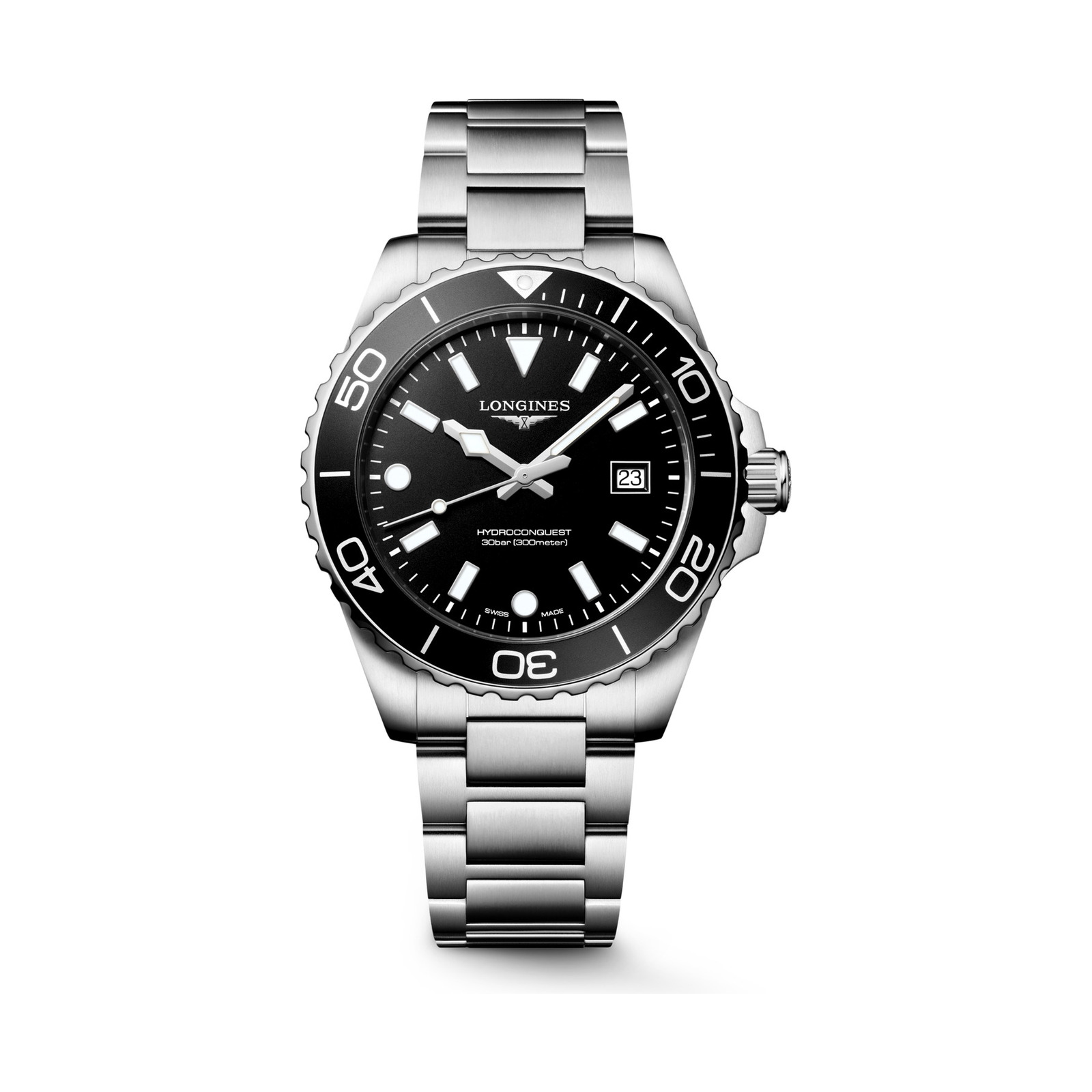 Longines HydroConquest 42 mm schwarz, Frontansicht