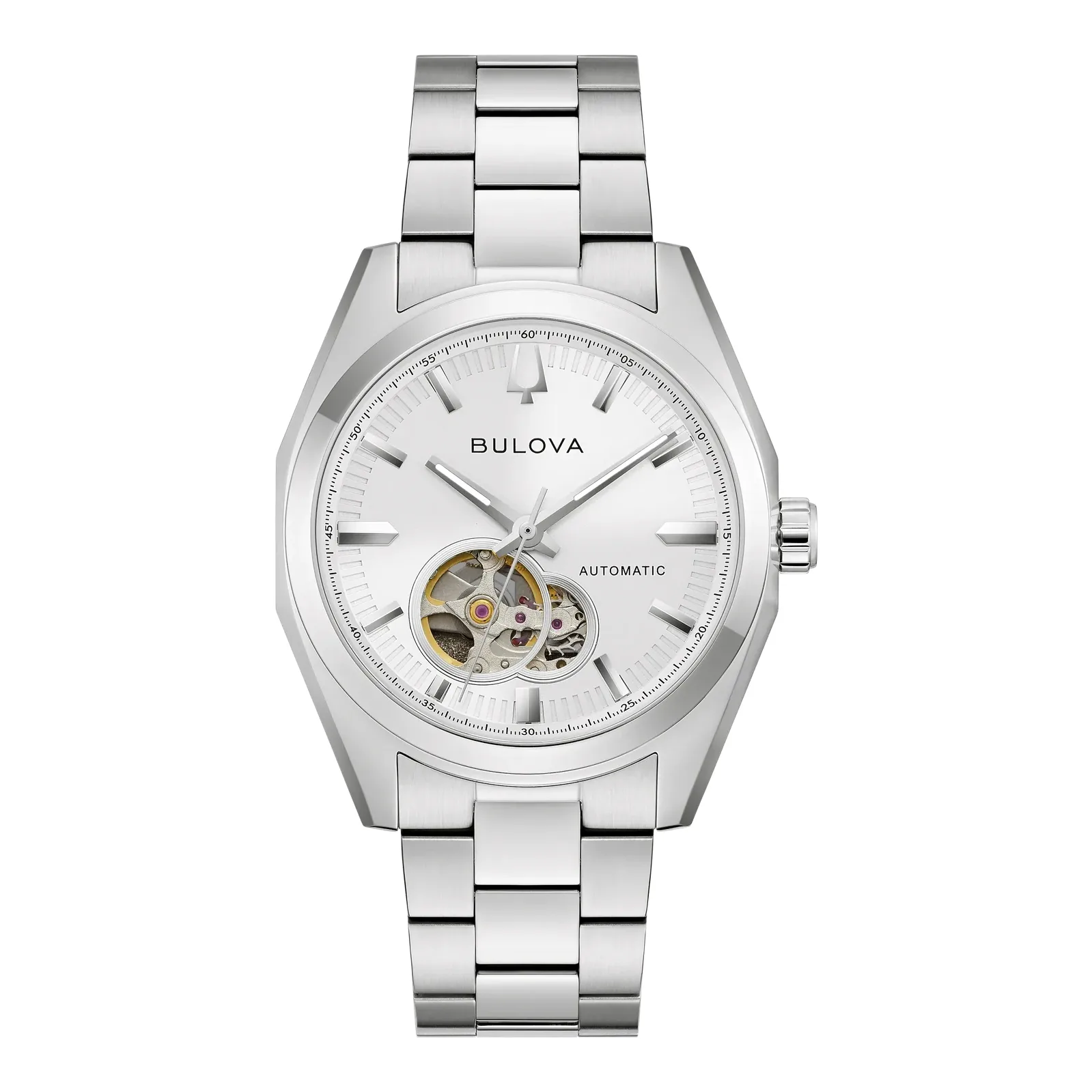Bulova Surveyor Automatik offene Unruh Edelstahl weiß Herrenuhr 96A345