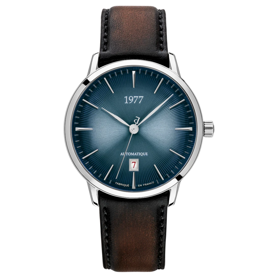 1977 EDMOND Automatik, 40 mm, Zifferblatt Blau, Lederband Braun, Herrenuhr 1977P01164
