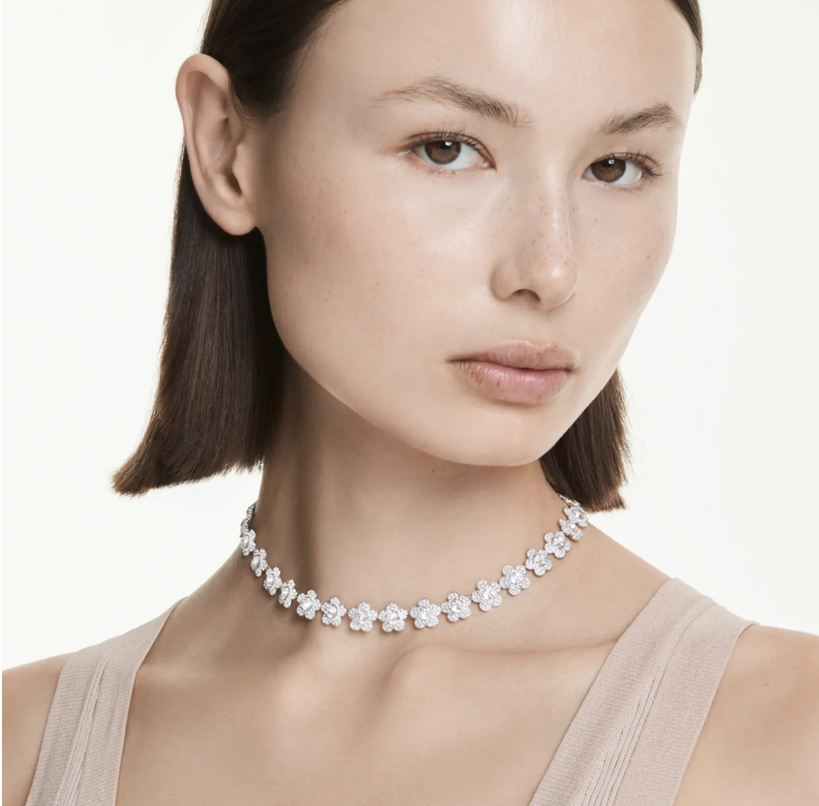 Swarovski  Ariana Grande x Swarovski Halskette, Rundschliff, Blume, Weiß, Rhodiniert