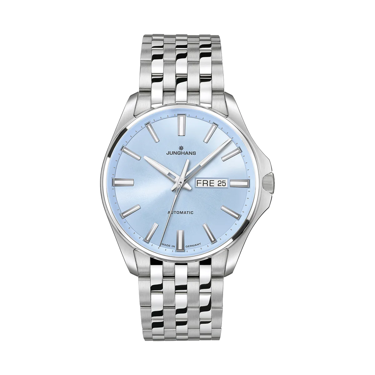 Junghans Meister S Automatic, 44mm, hellblaues Zifferblatt, Edelstahlband Herrenuhr 27/4614.44